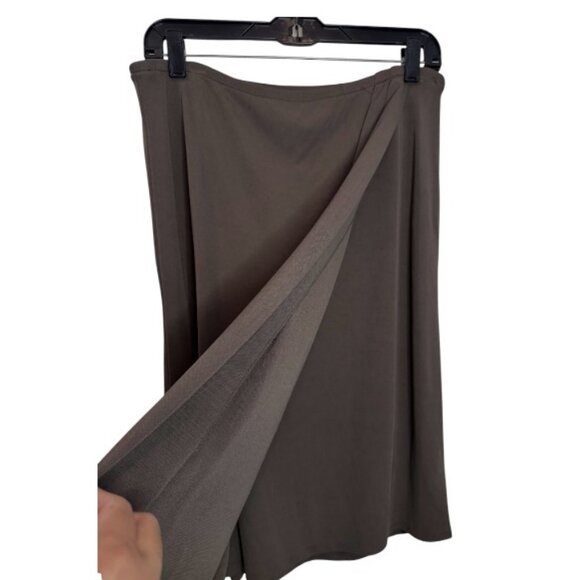 DKNY taupe asymmetrical wrap midi skirt size L - Picture 3 of 6